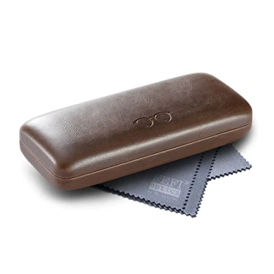 Immagine di FEFI Custodia rigida per occhiali in pelle con effetto goffrato, marrone, M