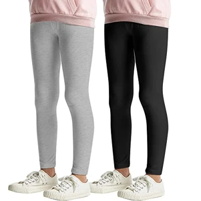 Immagine di L&amp;K II Leggings per Bambini di Base Uni Colore Ragazze Pantaloni da Ballo Fitness in Cotone 2708 Nero+Grigio 140