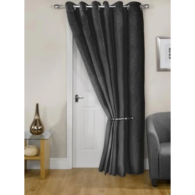 Immagine di Emma Barclay Midnight Tenda termica per porta in velluto goffrato, con occhielli, 168 x 213 cm, colore: nero