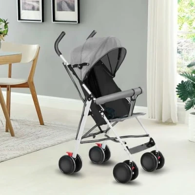 Immagine di passeggino leggero e compatto da 0 mesi a 4 anni, capacità di carico massima 25 kg, pieghevole, schienale reclinabile, pieghevole automatico in 1 passo, baldacchino D grigio