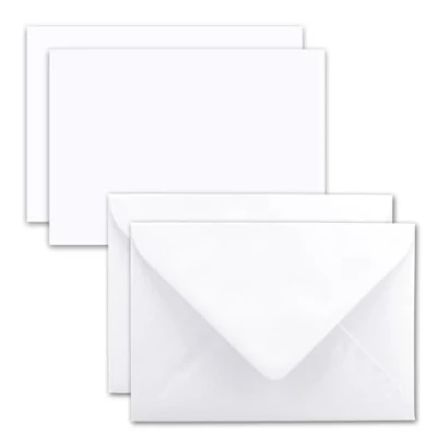 Immagine di Set di 25 biglietti con busta, formato DIN A7, 10,5 x 7,3 cm, bianco brillante buste per lettere, C7, incollaggio a umido, ideale come regalo