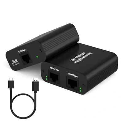 Immagine di Splitter di Rete RJ45 1 a 2 100Mbps, Switch Ethernet Porte LAN Switch, Hub con Cavo Alimentazione USB, Selettore Box per Computer, TV, Router