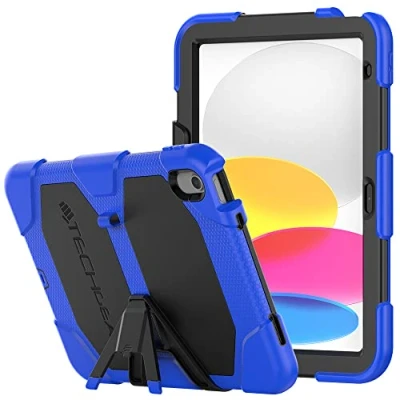 Immagine di TECHGEAR Custodia Robusta Compatibile con iPad 10, 10.9 Pollici 2022 (10 Generazione) Resistente agli Urti e all&#039;impatto Cover Supporto per i Bambini, Lavoro Scuola [Blu]