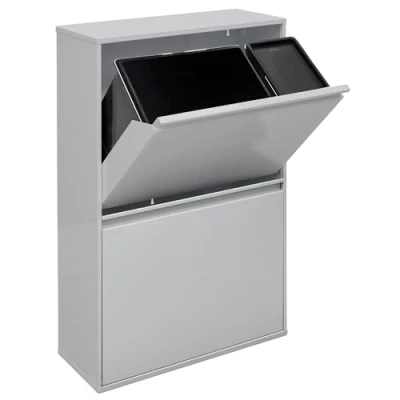 Immagine di Arregui Basic CR602 B2 Pattumiera per Raccolta Differenziata 4 Secchi Mobile d&#039;Acciao 23+11+17+17 L (68 L) con Secchio da 23 la Plastica grigio