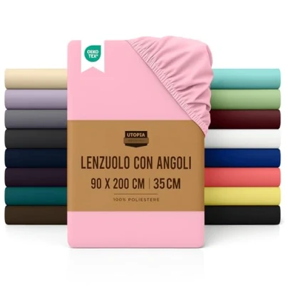 Immagine di Utopia Bedding Lenzuolo con Angoli Una Piazza 90x200cm Rosa Microfibra di Poliestere Spazzolato Sotto Singolo Elasticizzato