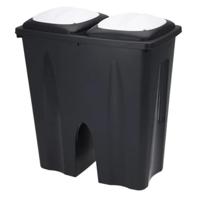 Immagine di Spetebo Duo, bidone della spazzatura, 50 litri, rettangolare, 2 x 25 l, doppio pattumiera in nero, con chiusura a scatto, separatore spazzatura coperchio