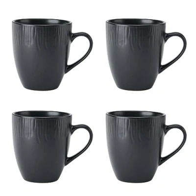 Immagine di Mikasa Jardin Midnight Set di 4 tazze, nero, 420ml tazze in gres per tè e caffè Confezione regalo lavabile lavastoviglie