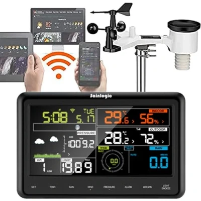 Immagine di Sainlogic Meteorologica WLAN Profi Stazione Meteo Radio Internet Wifi Con Sensore Esterno, Pluviometro, Previsioni Meteorologiche, Anemometro, Display A Colori, Wunderground