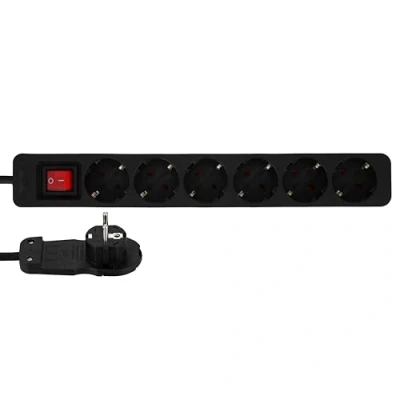 Immagine di REV 0012626514 Multipresa con interruttore 6 scomparti Nero Schuko 1 pz.
