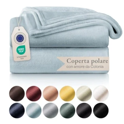 Immagine di Blumtal coperta Pile 220x240cm plaid divano super morbida certificata OKEO Tex per invernale coperte in pail matrimoniale blu chiaro