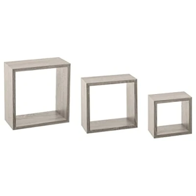 Immagine di 5five 3 piccole mensole a muro &quot;fixy&quot; cubo effetto rovere grigio