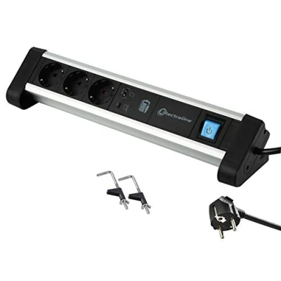 Immagine di Electraline 62556, Ciabatta di alimentazione multipla per ufficio, con 3 prese Schuko + 2 porte USB 60 W (1 Tipo C (Power Delivery) la ricarica dei computer 1 3,0 A rapida),