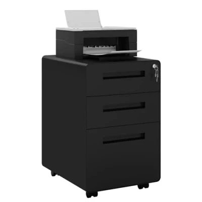 Immagine di WOLTU Cassettiera a 3 Cassetti con Chiave, Schedario da Ufficio in Metallo, Organizer Porta Documenti 4 Ruote, Organizzatore per Formato A4 Letter Studio, Camera Letto, Nero, ASK04sz