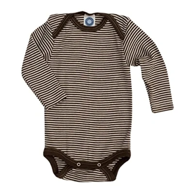 Immagine di Cosilana, Body a maniche lunghe, 70% lana, 30% seta, marrone strisce, 98 cm 104