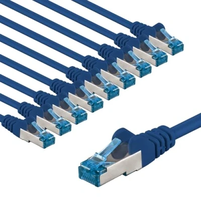 Immagine di goobay 66036 Cavo di rete CAT 6a in set da 10 cavi patch schermati S/FTP/CU, PiMF, LSZH/Cat con Gbit/blu/10 x 1 m