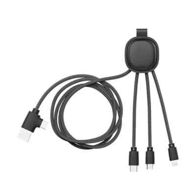 Immagine di Xoopar Cavo Multi USB 4 in 1 C, USB, Lightning, Micro Iné Smart lungo m funzione NFC pelle riciclata per la ricarica di smartphone, Samsung, Huawei, Xiaomi, LG Nero