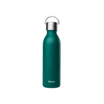 Immagine di Qwetch Bottiglia termica attiva verde smeraldo 600 ml Borraccia con manico in acciaio riciclato 24 ore freddo e 12 caldo impermeabile, senza BPA compatto