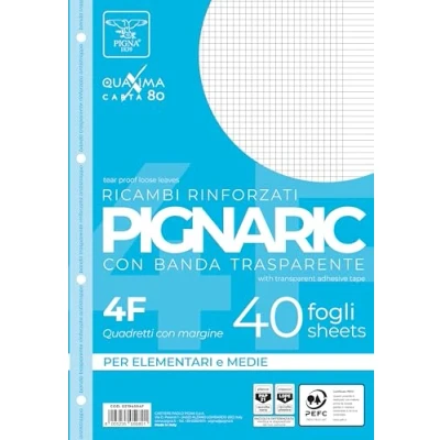 Immagine di Pigna, Confezione da 40 Ricambi con 4 fori, archiviazione, banda laterale rinforzata,, Fogli buchi rinforzati, f.to A4, 21x29,7, 4F, quadretto mm. margine