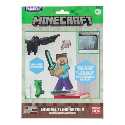 Immagine di Minecraft Adesivi per finestre con licenza ufficiale, decorazione giocatori e regali ragazzi ragazze, accessorio da gioco riutilizzabile Overworld, accenti aule o camera letto