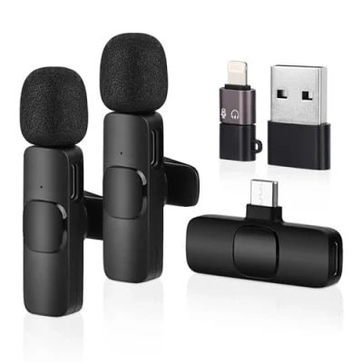 Immagine di 2PCS Microfono Wireless, MXTIMWAN per Smartphone con Cancellazione del Rumore, Lavalier Wireless Telefoni Cellulari/Laptop iPhone/Android Registrazione Vlog, YouTube,TikTok