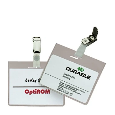Immagine di Durable 860319 Portanome con clip ruotabile, tasca chiusa per proteggere l&#039;inserto, 60x90 mm, trasparente, confezione da 5 pezzi