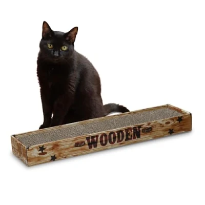 Immagine di Croci Tiragraffi per gatti in cartone, 2 strati riversibili, con piedini antiscivolo, inclusa busta di erba gatta, stile Noce, 48 x 12,5 5 cm