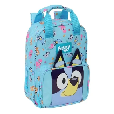 Immagine di Safta BLUEY Zaino per bambini con Manico, facile da pulire, perfetto di diverse età, comodo e versatile, qualità resistenza, 20 x 8 28 cm, azzurro, Blu cielo, Estándar, casual,