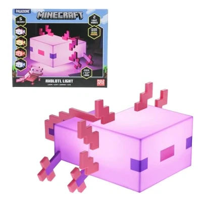 Immagine di Paladone Luce Minecraft Axolotl Lampada con 5 Modalità di Colore, Alimentazione a Batterie