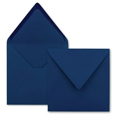 Immagine di Buste quadrate, qualità robusta, molto resistenti, applicazione a bagnato, chiusura parte superiore, fantastico lembo, della serie &quot;colori vivaci&quot; di NEUSER, colore blu scuro, 110 g/m², 158 x mm