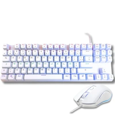 Immagine di The G Lab Combo Mercury Set Tastiera e Mouse da gioco meccanici programmabili meccanica Tkl, RGB, Switch Red, Azerty Gaming 6 pulsanti 7200 Dpi [Bianco] New