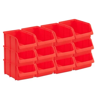 Immagine di Hünersdorff 12 scatole portaoggetti impilabili, dimensioni 4, in polipropilene, elevata stabilità dimensionale e capacità di carico, colore: rosso