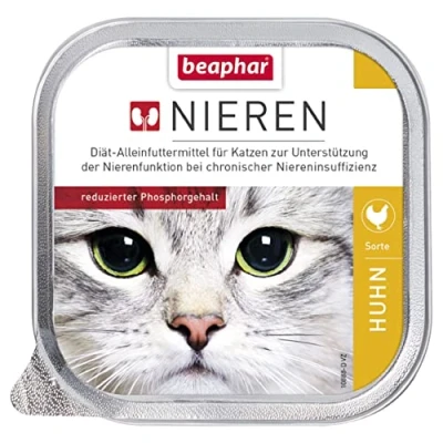 Immagine di BEAPHAR Dieta renale per gatti Alimento completo dietetico supporto insufficienza Ridotto contenuto di fosforo Con prezioso olio salmone Pollo 1 x 100 g