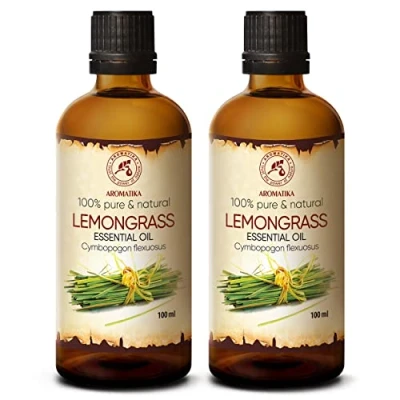 Immagine di Lemongrass Olio Essenziale 2 x 100ml Cymbopogon Flexuosus India 100% Naturale &amp; Puro Ideale per Aromaterapia Massaggio Diffusore Lampada Aroma Bagno SPA