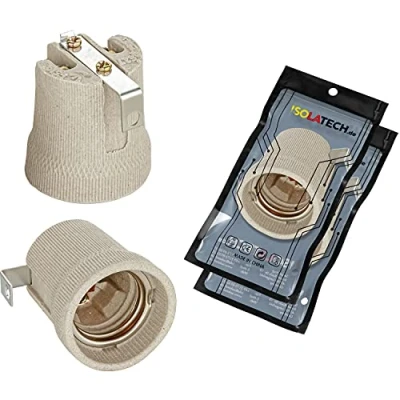 Immagine di ISOLATECH 2pcs E27 grigio ceramica presa con staffa di montaggio/staffa interna (max.250V/4A) lampadina per la casa bagno cucina frigorifero titolare installare resistente al calore