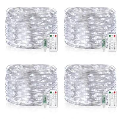 Immagine di Vacoulery Catena Luminosa 100 Led 10M 8 Modalità, USB Luci a Stringa Timer con Telecomando Filo di Rame Per Feste, Natale, Decorazioni Interne ed Esterne 4 Pezzi