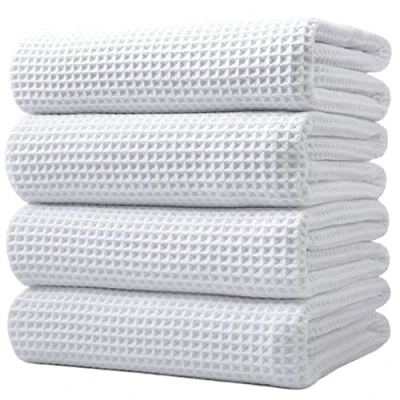 Immagine di Polyte telo bagno in microfibra tessuto a nido d&#039;ape bianco oversize 76,2 x 152,4cm 4 pezzi