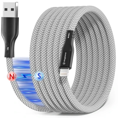 Immagine di Magtame Cavo Lightning Magnetico Coiled, i Phone certificato MFi Ricarica Veloce, di trasferimento dati retrattile intrecciato con 14 13 12 11 Pro Max XR XS X 8 Plus SE