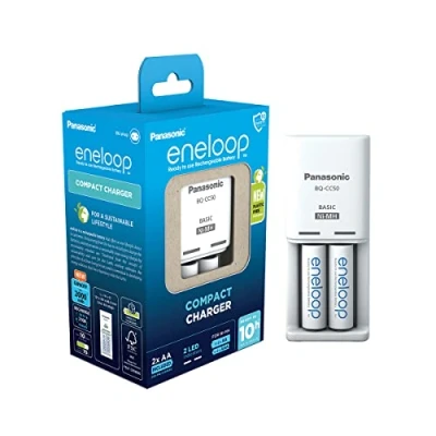 Immagine di Panasonic Compact BQ CC50 +2x eneloop AA Caricabatterie universale NiMH Ministilo (AAA), Stilo (AA)