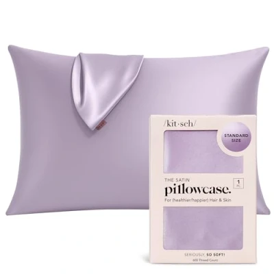 Immagine di Kitsch, Federa in raso rinfrescante, con cerniera, delicata sui capelli e sulla pelle, per guanciali queen size standard (lavanda, 1 pezzo)