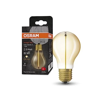 Immagine di OSRAM Lampada LED Vintage 1906 Classic A FIL, E27, goccia, oro, 1.8W, 80lm, 2700K, luce bianca calda, filamento magnetico, basso consumo energetico, lunga durata