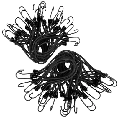 Immagine di 50 Corde Elastiche con Gancio per Tende, Telone, Striscione, Rete, Rimorchio, ecc. Cavi elastici ganci occhielli Corda elastica universale Nero Tenditore elastico in Gomma