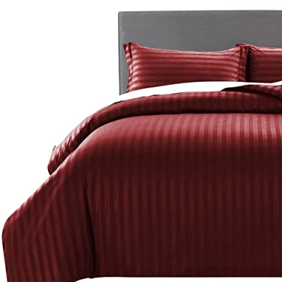 Immagine di MOONLIGHT20015, set di biancheria da letto matrimoniale, morbido, con 2 federe (bordeaux a strisce)