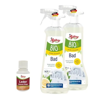 Immagine di Poliboy, detergente biologico, scioglie calcare, sporco e macchie d&#039;acqua, profumo di limone, vegano, 2 x 500 ml, con campione prodotto, prodotto in Germania