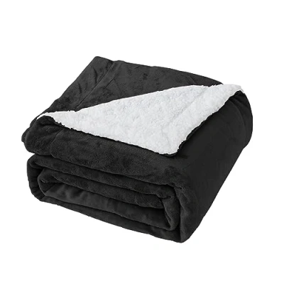 Immagine di Good Nite Coperta in pile Sherpa, reversibile, 130 x 150 cm, soffice e calda, per casa viaggi (nero, singolo)
