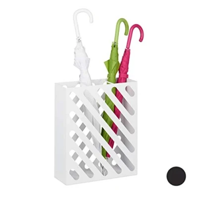 Immagine di Relaxdays Portaombrelli XL, Supporto Rettangolare per Ombrelli e Bastoni, Acciaio, Portatile, 15cm., Bianco