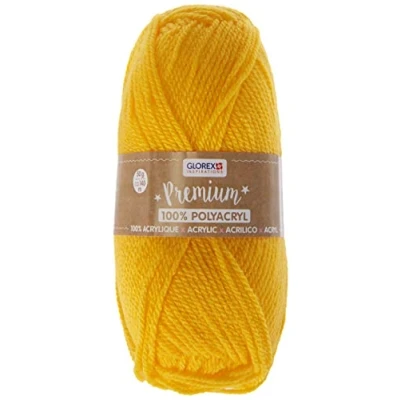 Immagine di Glorex Lana Premium in 100% Acrilico, Facile da Lavorare, Versatile, Calda, Morbida, Non graffia, 50 g, Circa 140 m, Giallo, unità