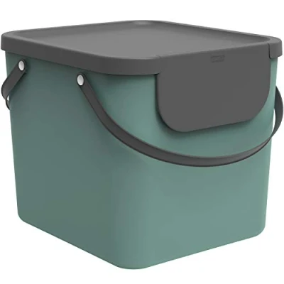 Immagine di Rotho Albula Sistema di Separazione dei Rifiuti per la Cucina, Plastica (PP) senza BPA, Verde Scuro/Grigio (Antracite), 40 L, 40.0 x 35.8 34.0 cm
