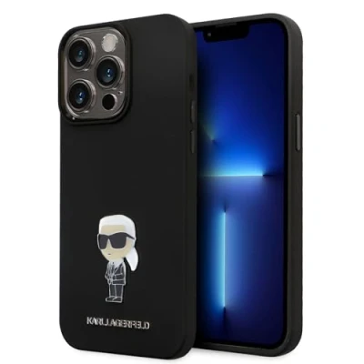 Immagine di CG Mobile Karl Lagerfeld Custodia rigida in silicone con logo Ikonik NFT e spilla metallo, antigraffio, resistente alle cadute, protezione completa per iPhone 15 Pro da 6,1&quot;, colore: nero
