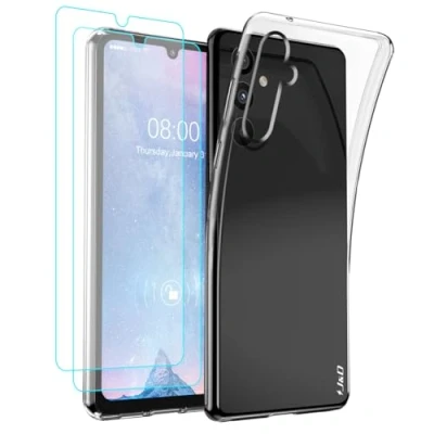 Immagine di J&amp;D Compatibile per Samsung Galaxy S23 Fe Custodia, Clear Anti Giallo Ultra Magro Caso con (2 Pacchi) Proteggi Schermo, Custodia Silicone TPU Paraurti Fe, Non