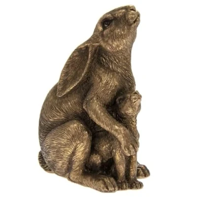 Immagine di The Leonardo Collection Reflections statuetta bronzata con lepre e bambino per casa ufficio, decorazione la casa, regalo donne uomini, bella interni ed esterni,